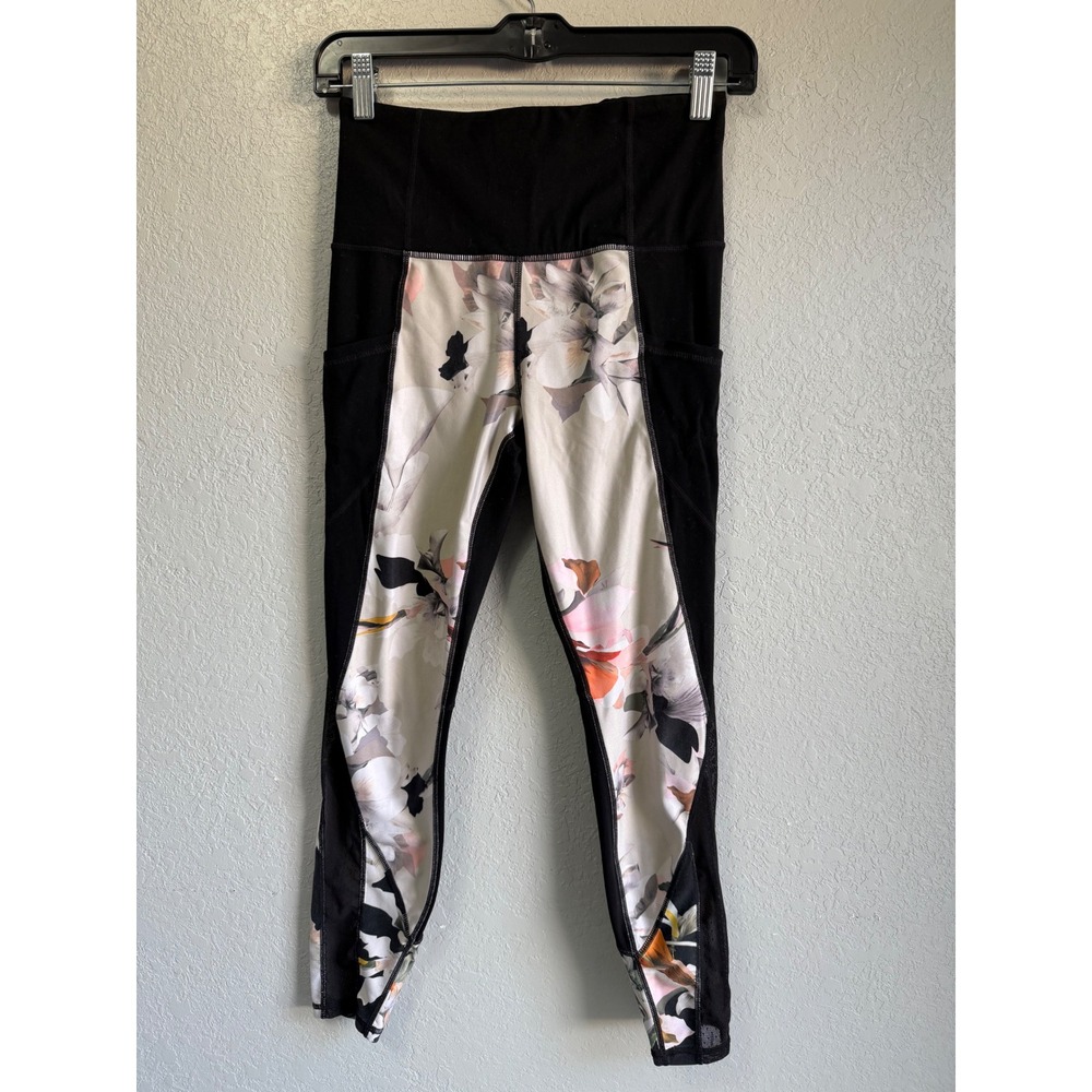 Athleta Blossom Intuition Stash Pocket Floral Mesh Leggings Black S  7/8 Length